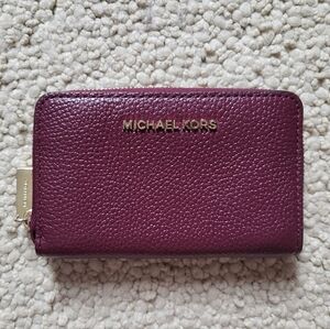 Small Michael Kors Maroon Pebbled Leather Zip Wallet